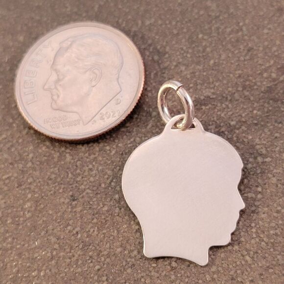 Vintage Sterling Silver Boy Head Engravable Charm - Picture 3 of 4